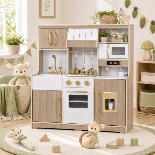 Wooden Play Kitchen With Lights, Sounds, Ice Maker Play Kitchen Sets Natural at Gallery Canada