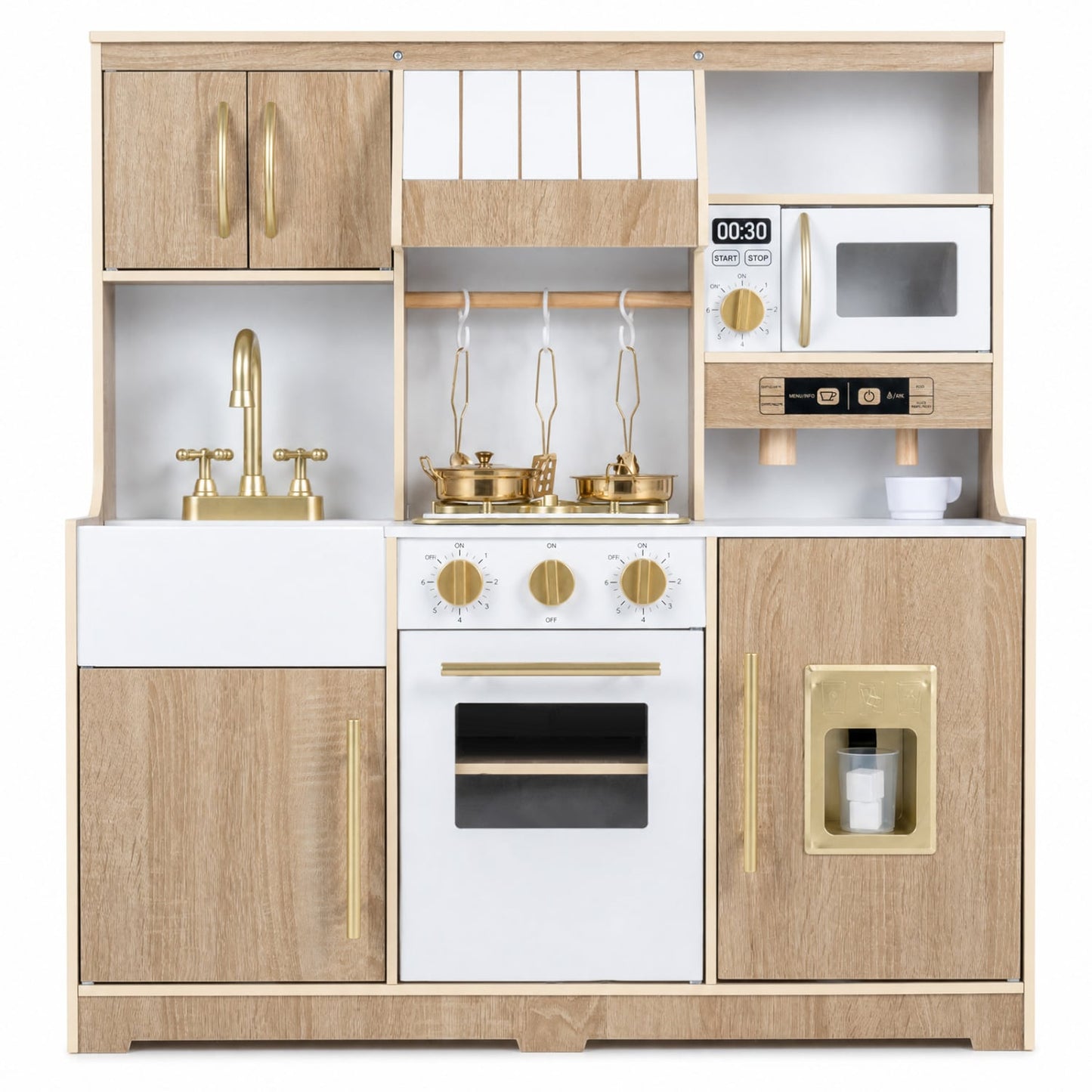 Cuisine de jeu en bois avec lumières, sons, machine à glaçons