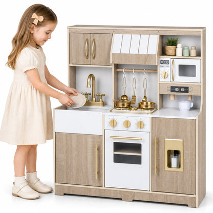Cuisine de jeu en bois avec lumières, sons, machine à glaçons