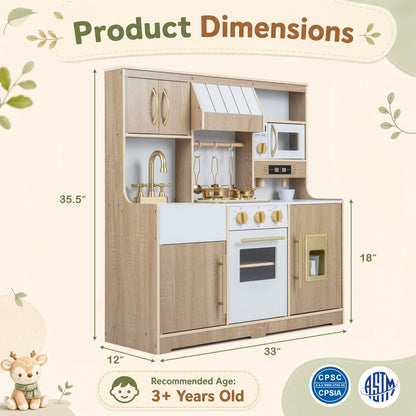 Cuisine de jeu en bois avec lumières, sons, machine à glaçons