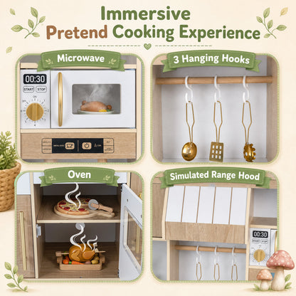 Cuisine de jeu en bois avec lumières, sons, machine à glaçons