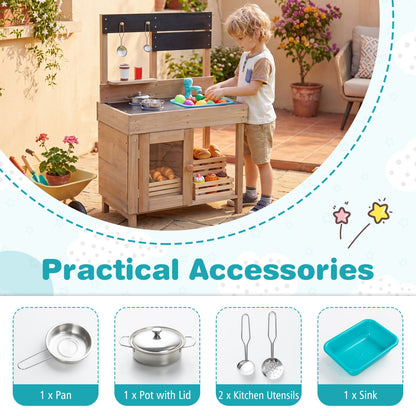 Wooden Play Pretend Kitchen with Stoves Storage Cabinet and Shelf Play Kitchen Sets at Gallery Canada