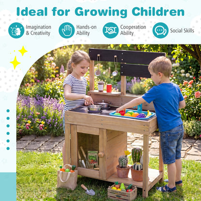 Wooden Play Pretend Kitchen with Stoves Storage Cabinet and Shelf Play Kitchen Sets at Gallery Canada