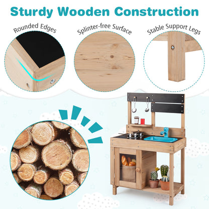 Wooden Play Pretend Kitchen with Stoves Storage Cabinet and Shelf Play Kitchen Sets at Gallery Canada