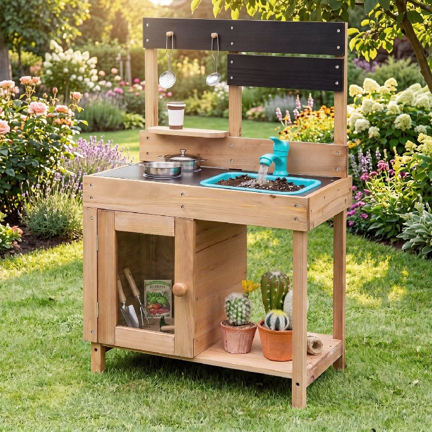 Wooden Play Pretend Kitchen with Stoves Storage Cabinet and Shelf Play Kitchen Sets at Gallery Canada