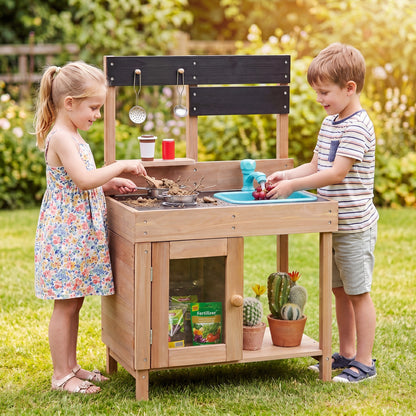 Wooden Play Pretend Kitchen with Stoves Storage Cabinet and Shelf Play Kitchen Sets at Gallery Canada