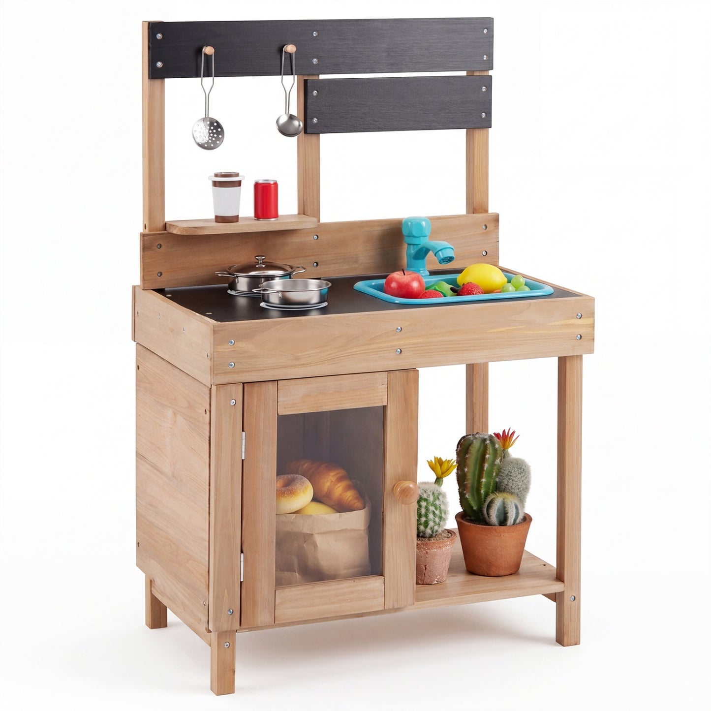 Wooden Play Pretend Kitchen with Stoves Storage Cabinet and Shelf Play Kitchen Sets at Gallery Canada