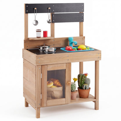 Wooden Play Pretend Kitchen with Stoves Storage Cabinet and Shelf Play Kitchen Sets at Gallery Canada