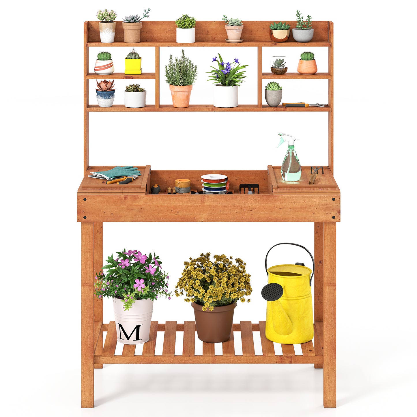 Wooden Potting Bench Table, 61" Garden Workstation, 3-Tier Shelf, Brown Potting Benches & Tables at Gallery Canada