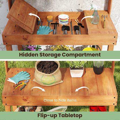 Wooden Potting Bench Table, 61" Garden Workstation, 3-Tier Shelf, Brown Potting Benches & Tables at Gallery Canada