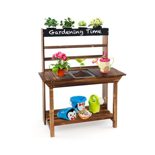 Wooden Potting Bench Table, Outdoor Mud Kitchen, Natural