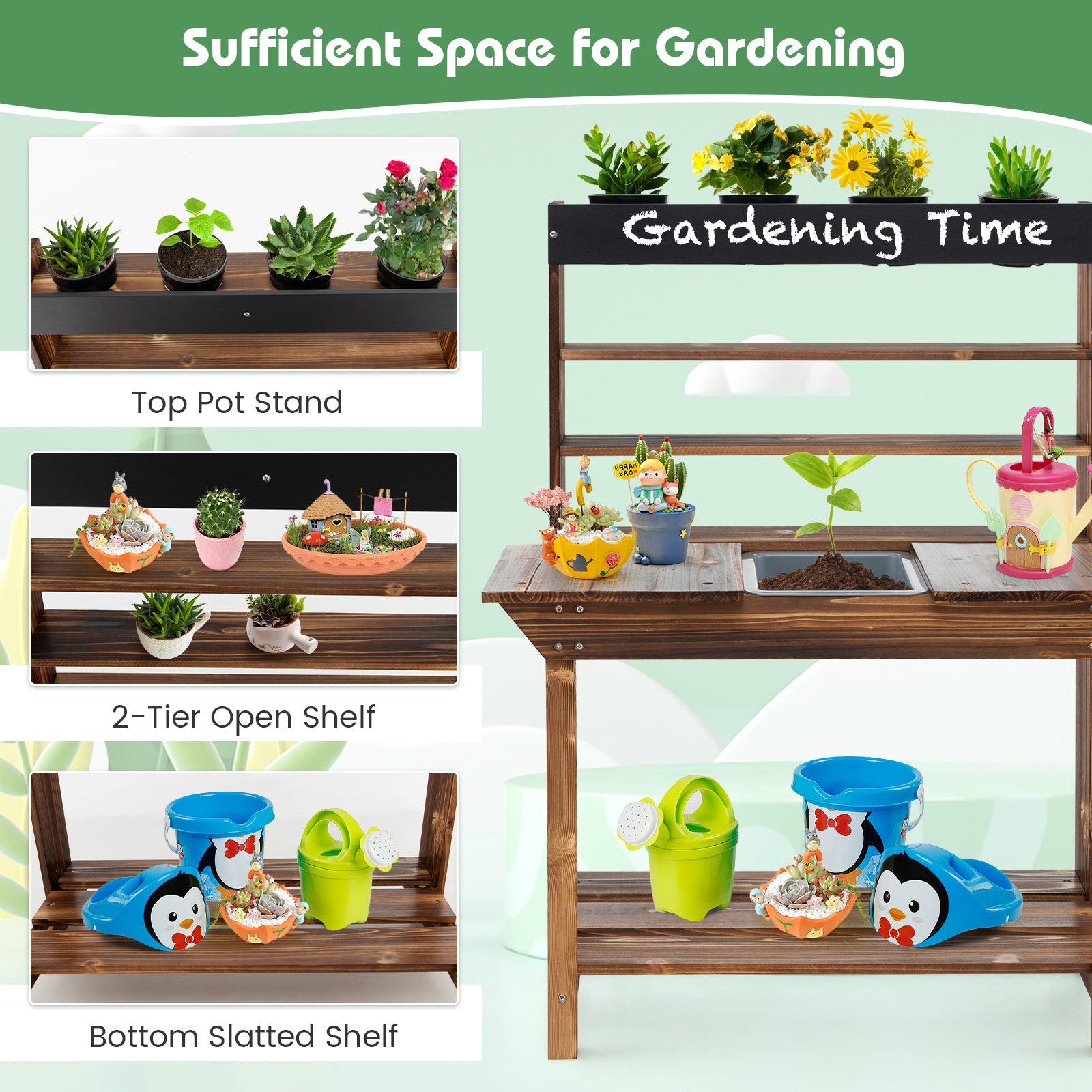 Wooden Potting Bench Table, Outdoor Mud Kitchen, Natural Play Kitchen Sets at Gallery Canada