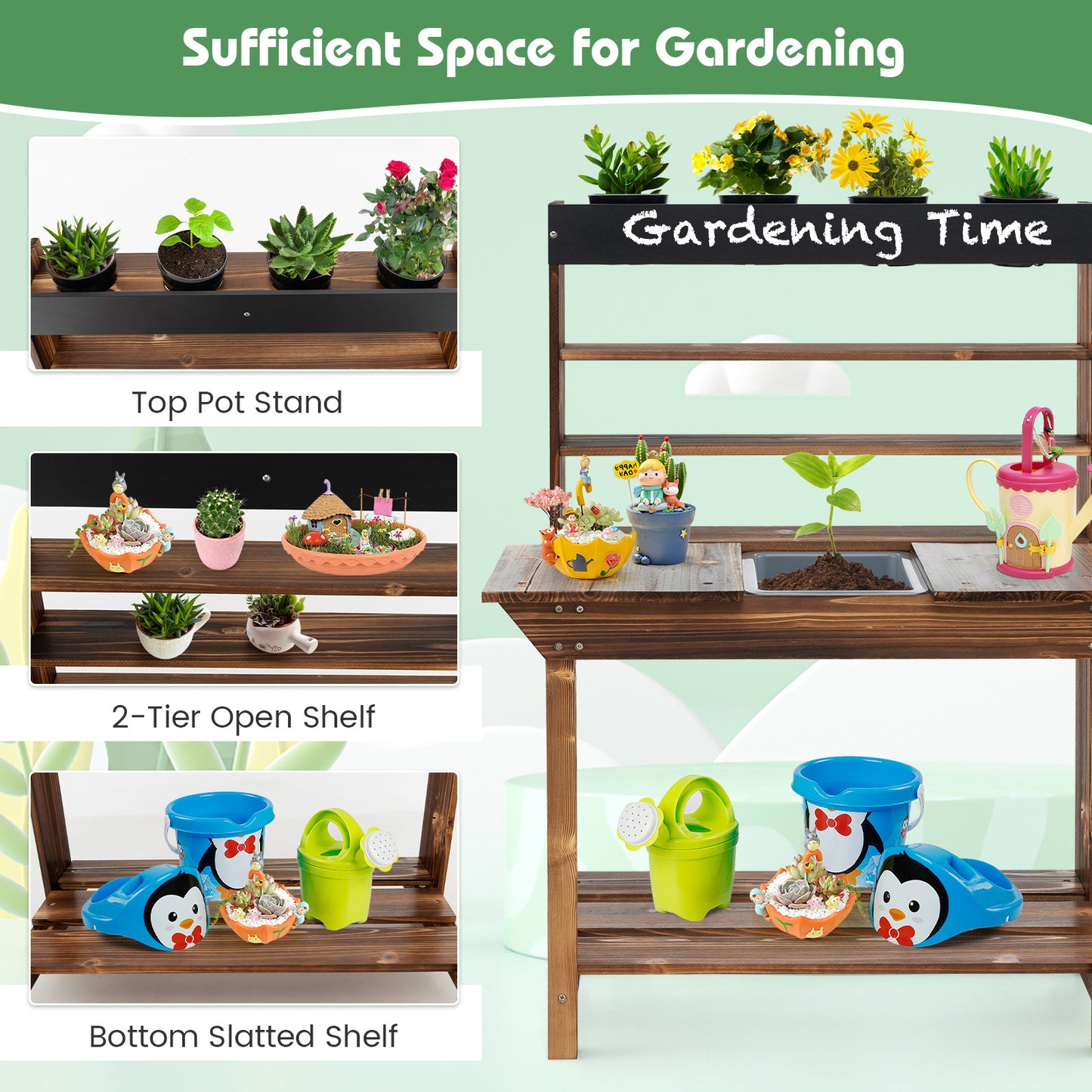 Wooden Potting Bench Table, Outdoor Mud Kitchen, Natural Play Kitchen Sets at Gallery Canada