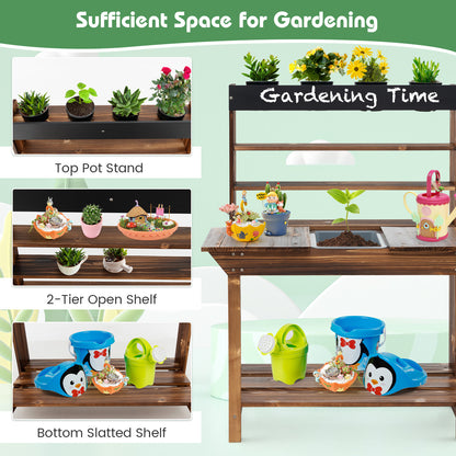 Wooden Potting Bench Table, Outdoor Mud Kitchen, Natural Play Kitchen Sets at Gallery Canada