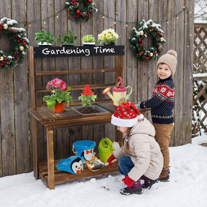 Wooden Potting Bench Table, Outdoor Mud Kitchen, Natural Play Kitchen Sets at Gallery Canada