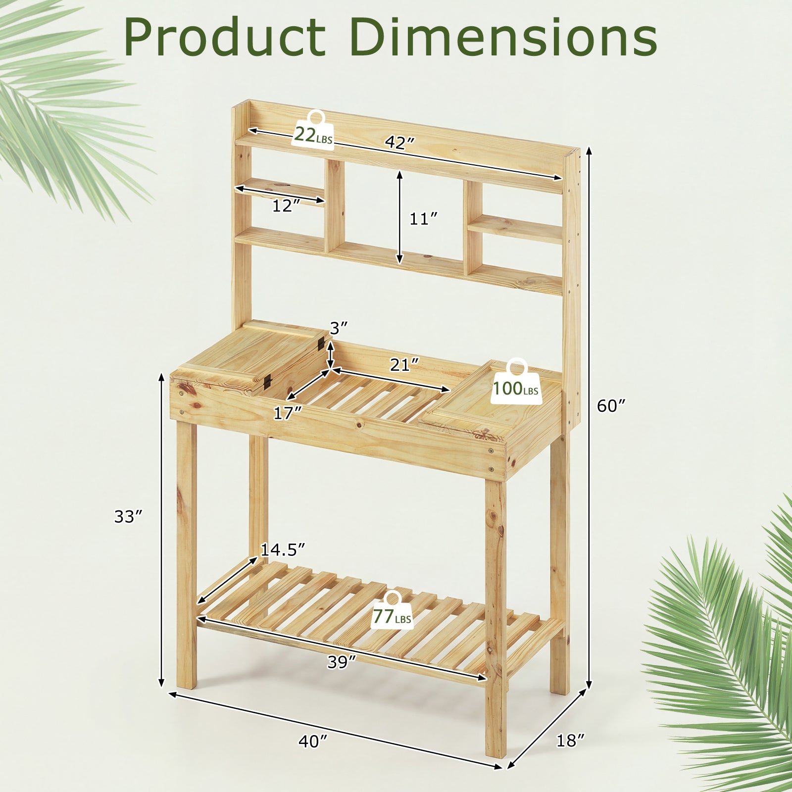 Wooden Potting Bench Table Garden Planting Workstation with 3-Tier Open Shelf, Natural Potting Benches & Tables at Gallery Canada