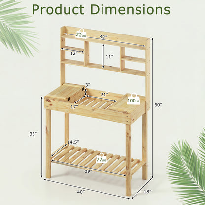 Wooden Potting Bench Table Garden Planting Workstation with 3-Tier Open Shelf, Natural Potting Benches & Tables at Gallery Canada