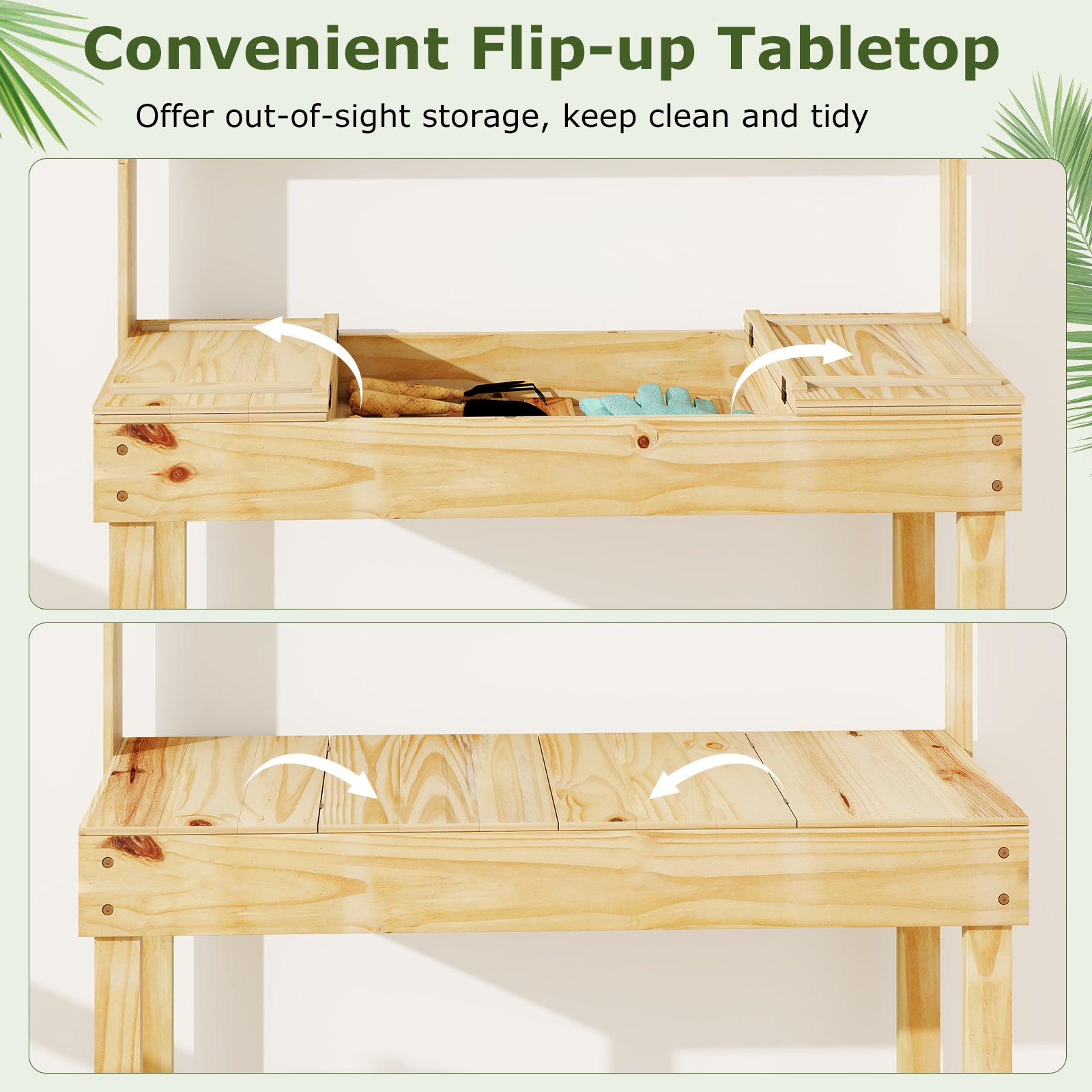 Wooden Potting Bench Table Garden Planting Workstation with 3-Tier Open Shelf, Natural Potting Benches & Tables at Gallery Canada
