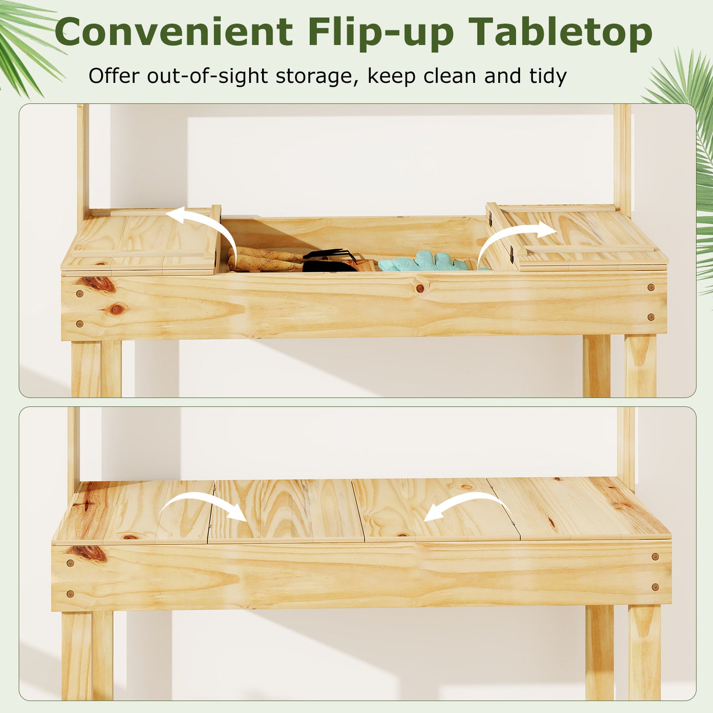 Wooden Potting Bench Table Garden Planting Workstation with 3-Tier Open Shelf, Natural Potting Benches & Tables at Gallery Canada