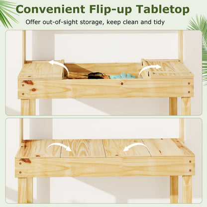 Wooden Potting Bench Table Garden Planting Workstation with 3-Tier Open Shelf, Natural Potting Benches & Tables at Gallery Canada