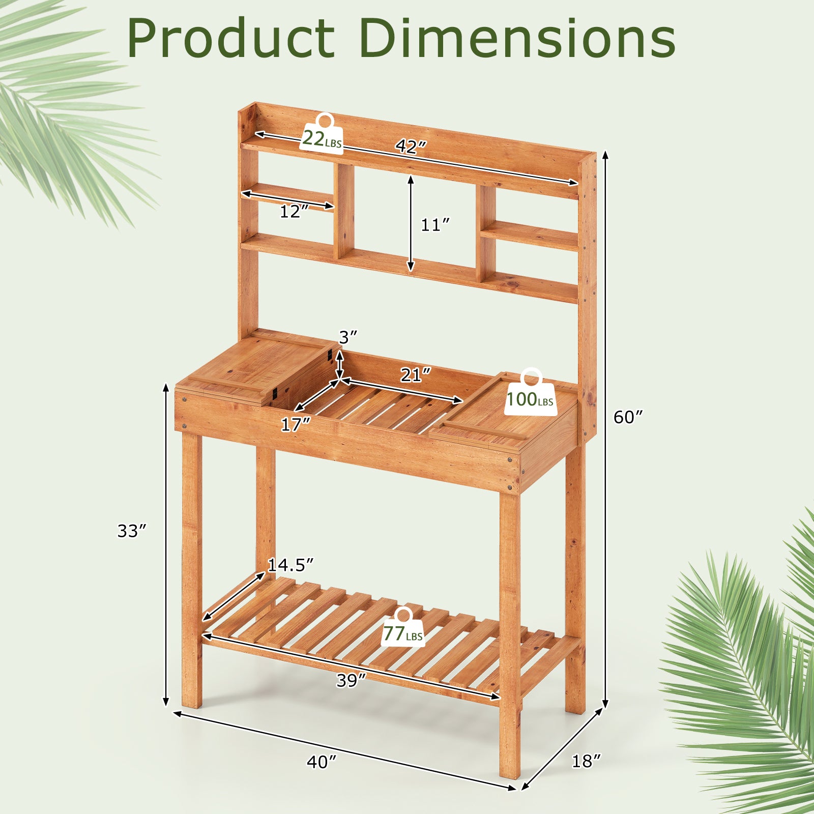 Wooden Potting Bench Table Garden Planting Workstation with 3-Tier Open Shelf, Brown Potting Benches & Tables at Gallery Canada