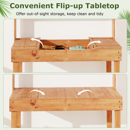 Wooden Potting Bench Table Garden Planting Workstation with 3-Tier Open Shelf, Brown Potting Benches & Tables at Gallery Canada