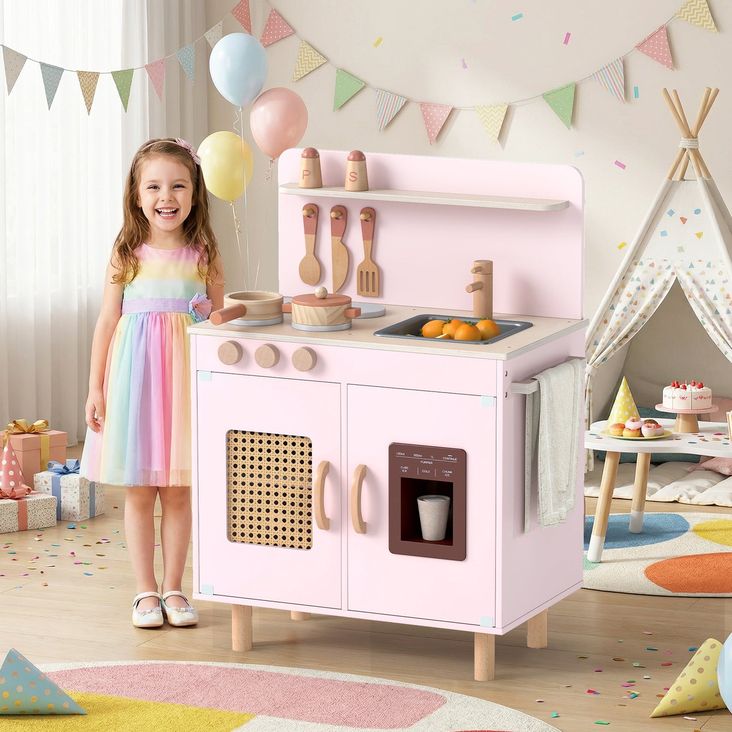 Wooden Pretend Kitchen Playset, Pink Play Kitchen Sets at Gallery Canada