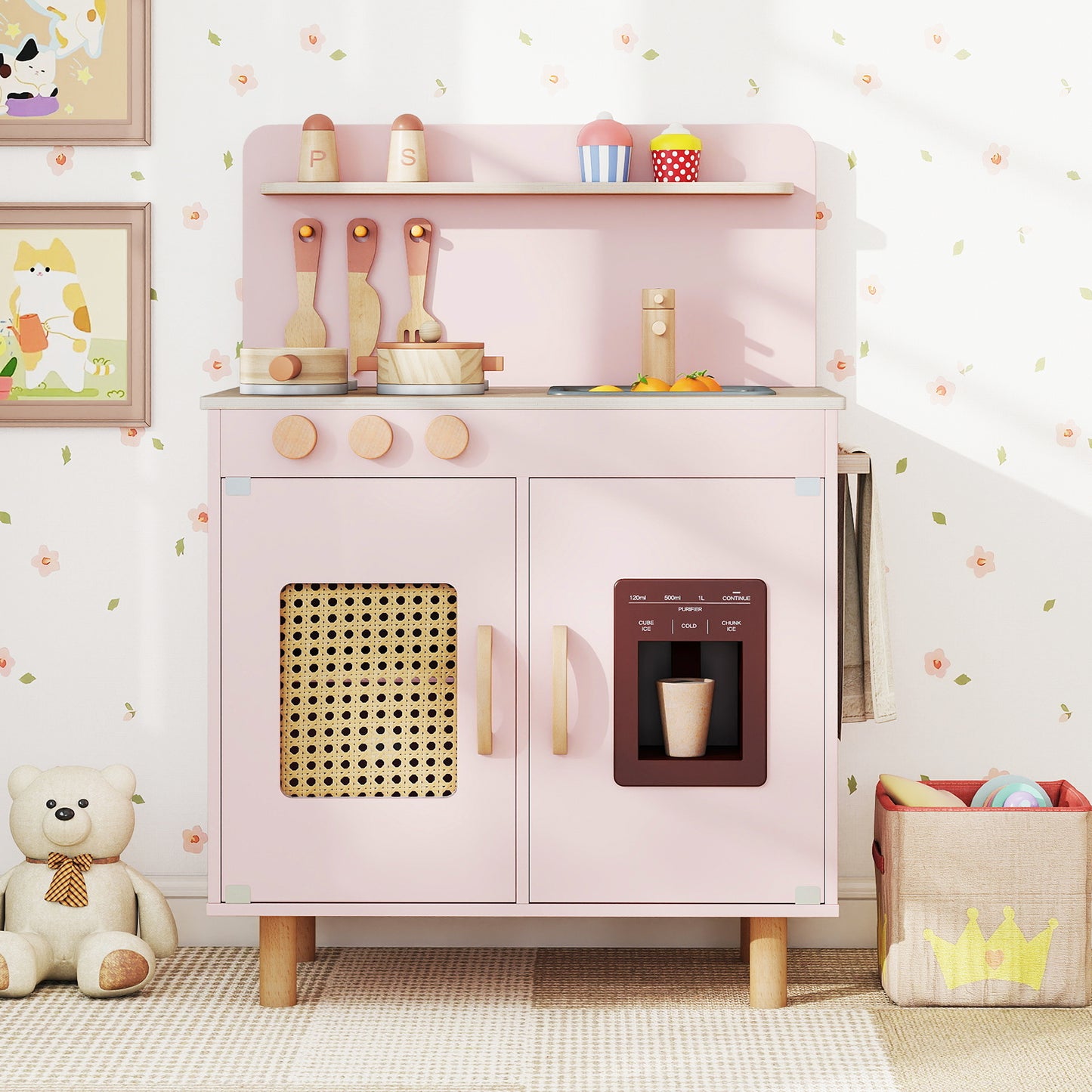 Wooden Pretend Kitchen Playset, Pink Play Kitchen Sets at Gallery Canada
