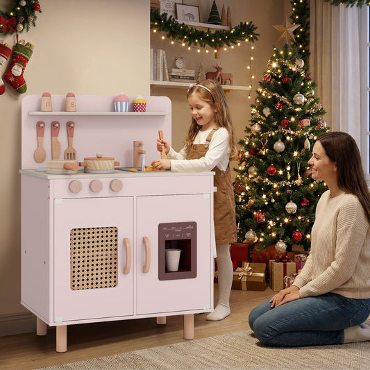 Wooden Pretend Kitchen Playset, Pink Play Kitchen Sets Pink at Gallery Canada