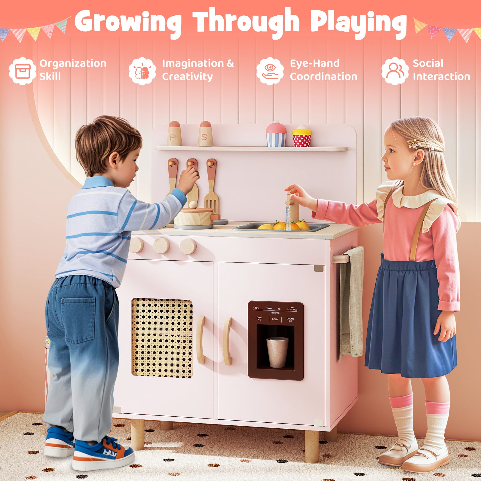 Wooden Pretend Kitchen Playset, Pink Play Kitchen Sets at Gallery Canada