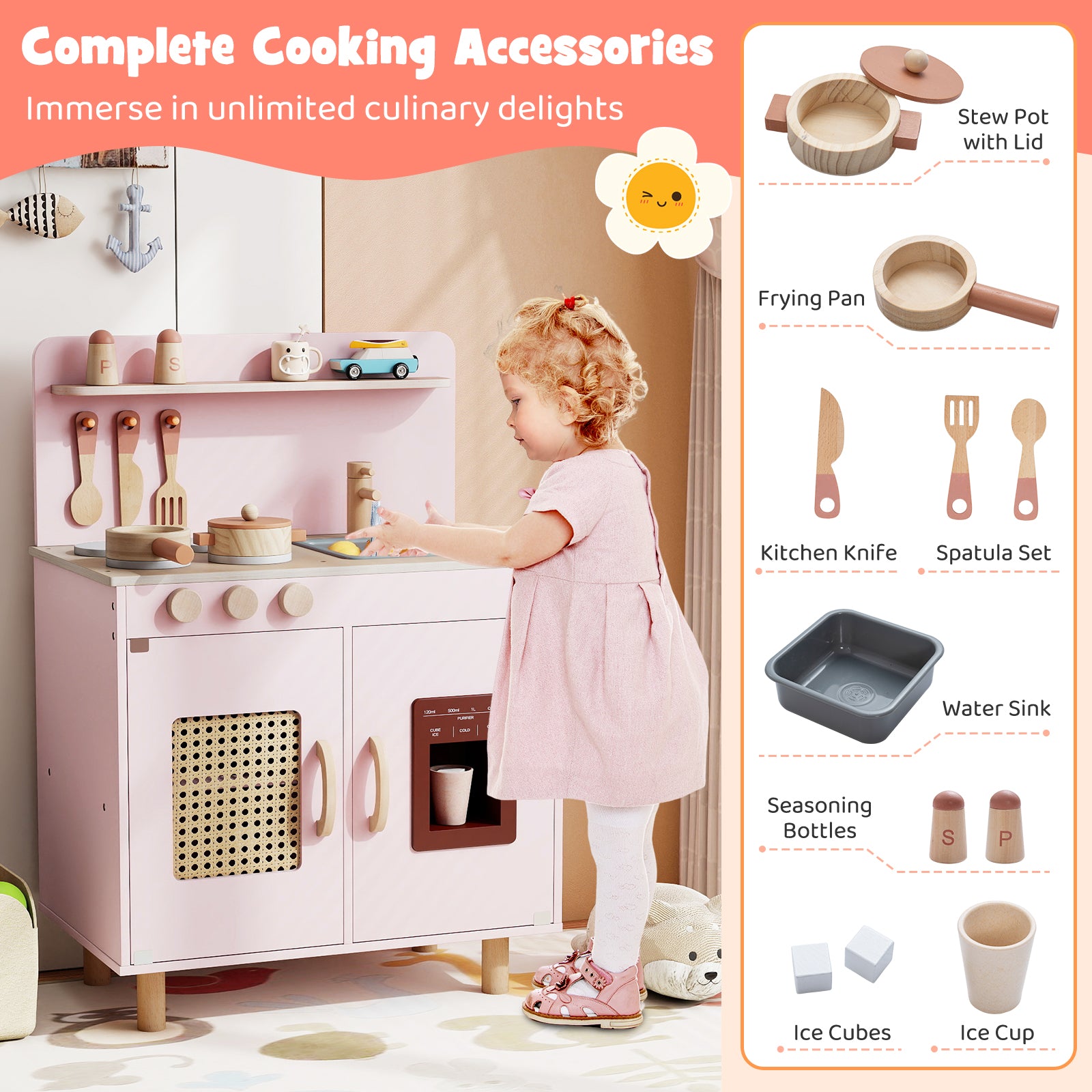 Wooden Pretend Kitchen Playset, Pink Play Kitchen Sets at Gallery Canada