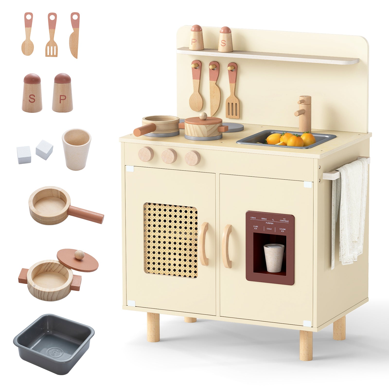 Wooden Pretend Kitchen Playset, With Ice Maker, Yellow Play Kitchen Sets at Gallery Canada