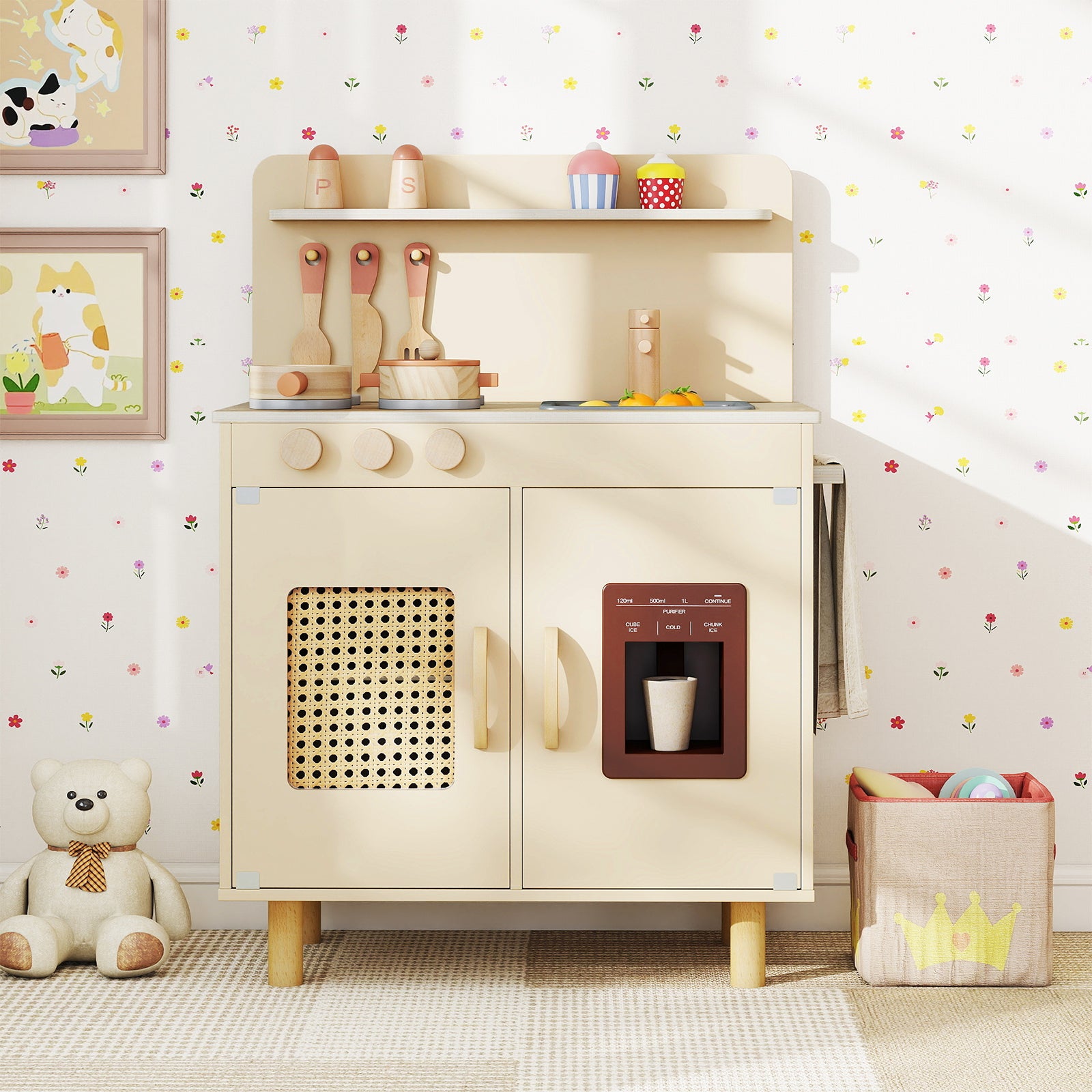 Wooden Pretend Kitchen Playset, With Ice Maker, Yellow Play Kitchen Sets at Gallery Canada