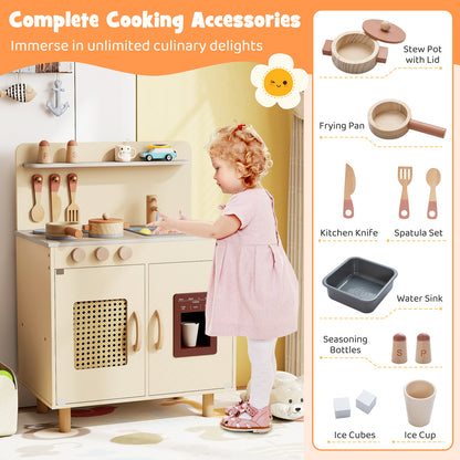 Wooden Pretend Kitchen Playset, With Ice Maker, Yellow Play Kitchen Sets at Gallery Canada