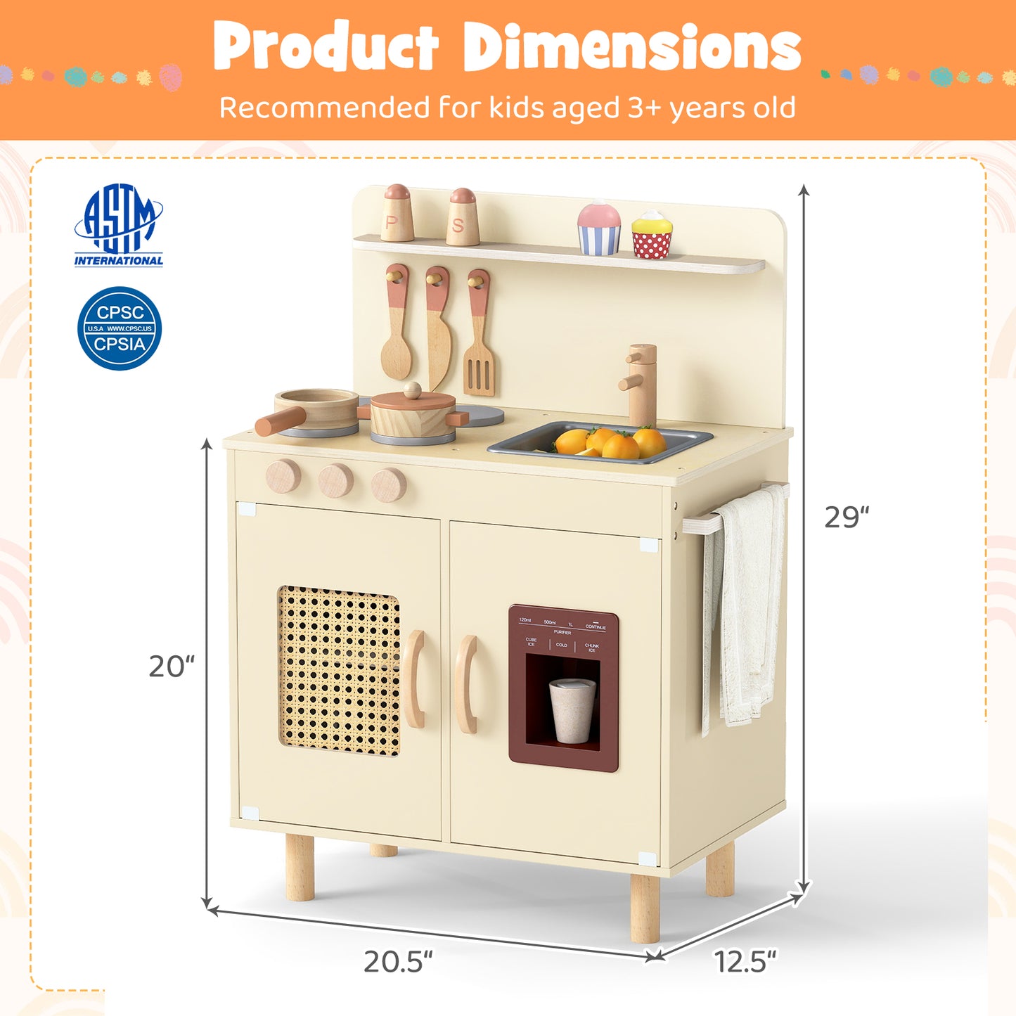 Wooden Pretend Kitchen Playset, With Ice Maker, Yellow Play Kitchen Sets at Gallery Canada