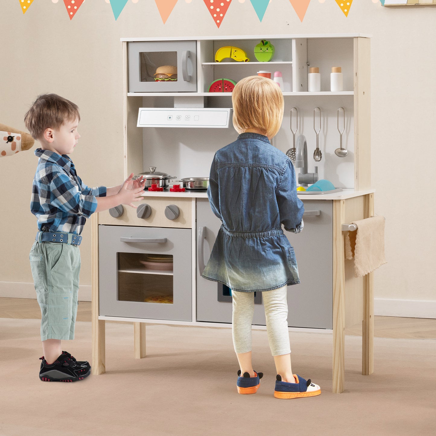 Wooden Pretend Play Kitchen Set for Toddlers, Gray Play Kitchen Sets at Gallery Canada