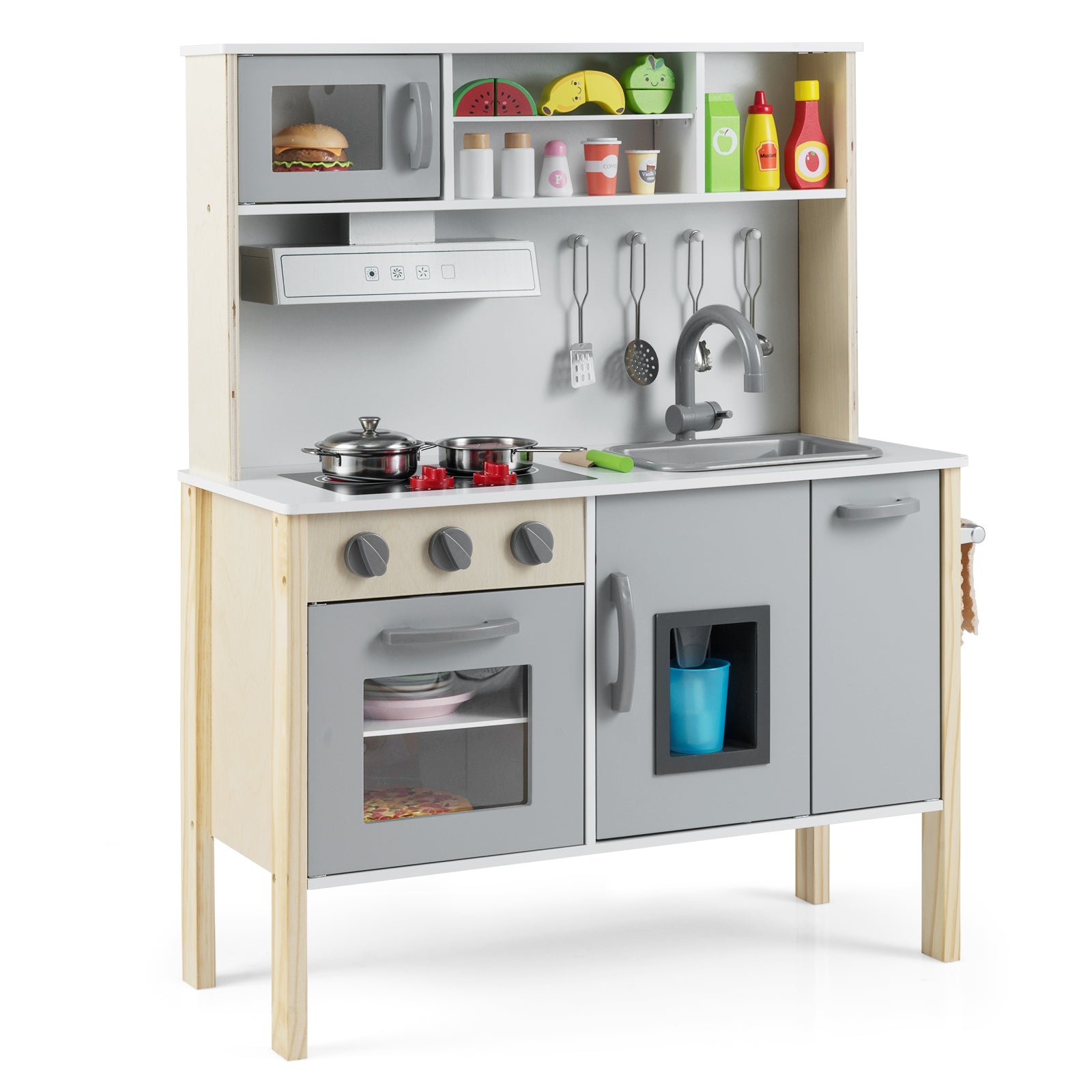 Wooden Pretend Play Kitchen Set for Toddlers, Gray Play Kitchen Sets at Gallery Canada