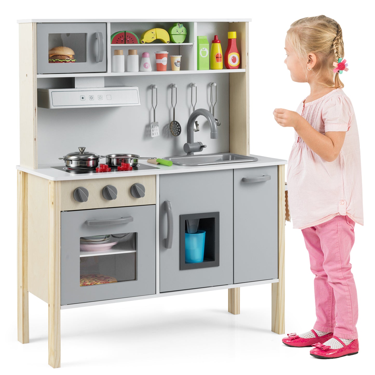 Wooden Pretend Play Kitchen Set for Toddlers, Gray Play Kitchen Sets at Gallery Canada