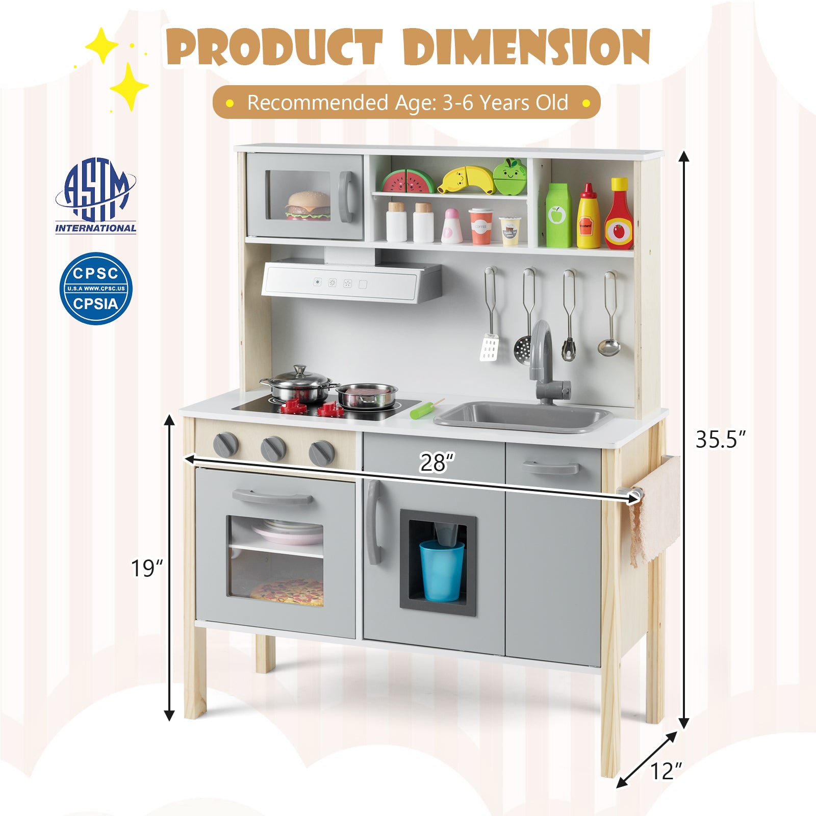 Wooden Pretend Play Kitchen Set for Toddlers, Gray Play Kitchen Sets at Gallery Canada