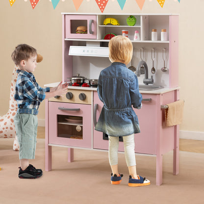 Wooden Pretend Play Kitchen Set for Toddlers-White and Pink, White & Pink Play Kitchen Sets at Gallery Canada