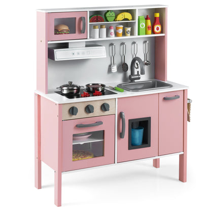 Wooden Pretend Play Kitchen Set for Toddlers-White and Pink, White & Pink Play Kitchen Sets at Gallery Canada