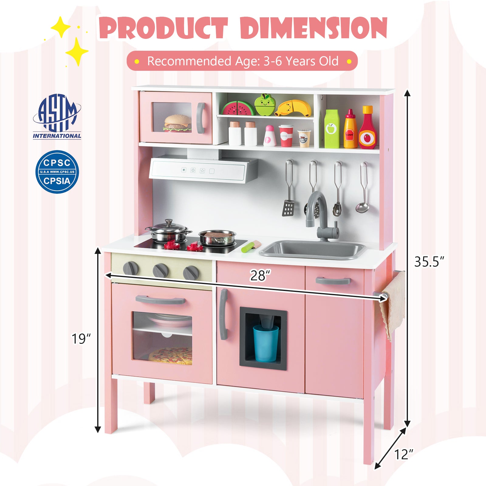 Wooden Pretend Play Kitchen Set for Toddlers-White and Pink, White & Pink Play Kitchen Sets at Gallery Canada