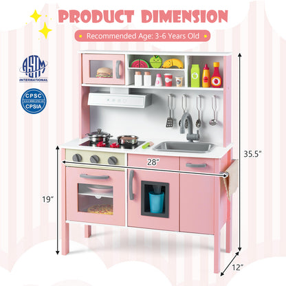 Wooden Pretend Play Kitchen Set for Toddlers-White and Pink, White & Pink Play Kitchen Sets at Gallery Canada