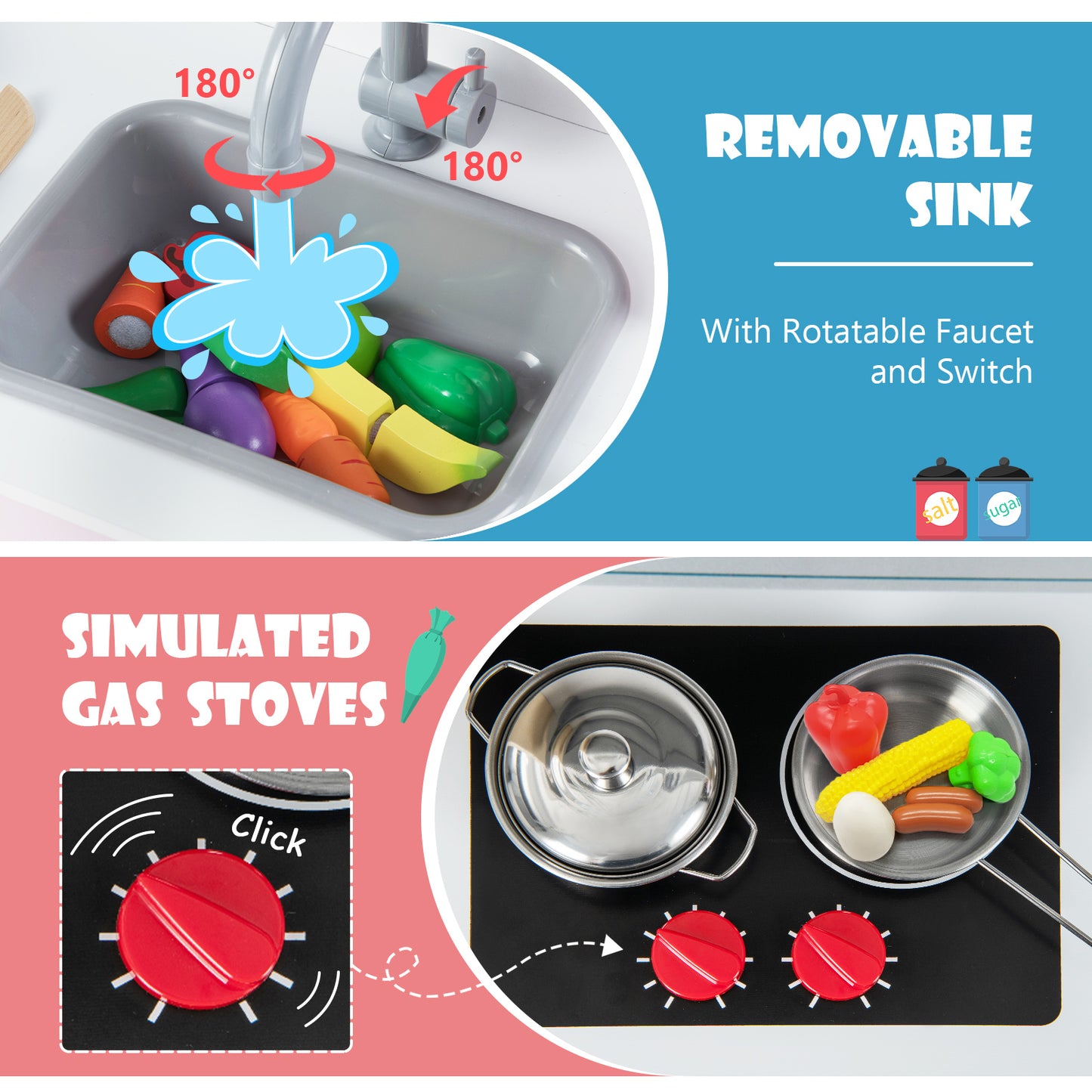 Wooden Pretend Play Kitchen Set for Toddlers-White and Pink, White & Pink Play Kitchen Sets at Gallery Canada