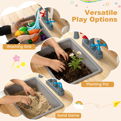 Wooden Pretend Play Kitchen with Bench and Cooking Accessories, Natural Play Kitchen Sets at Gallery Canada