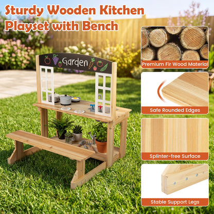 Wooden Pretend Play Kitchen with Bench and Cooking Accessories, Natural Play Kitchen Sets at Gallery Canada