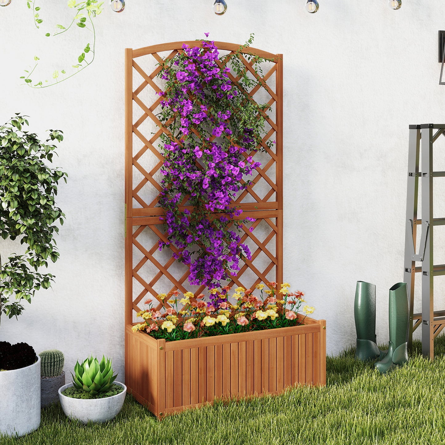 Wooden Raised Garden Bed with Trellis 63 Inch Tall Garden Planter Raised Garden Beds at Gallery Canada