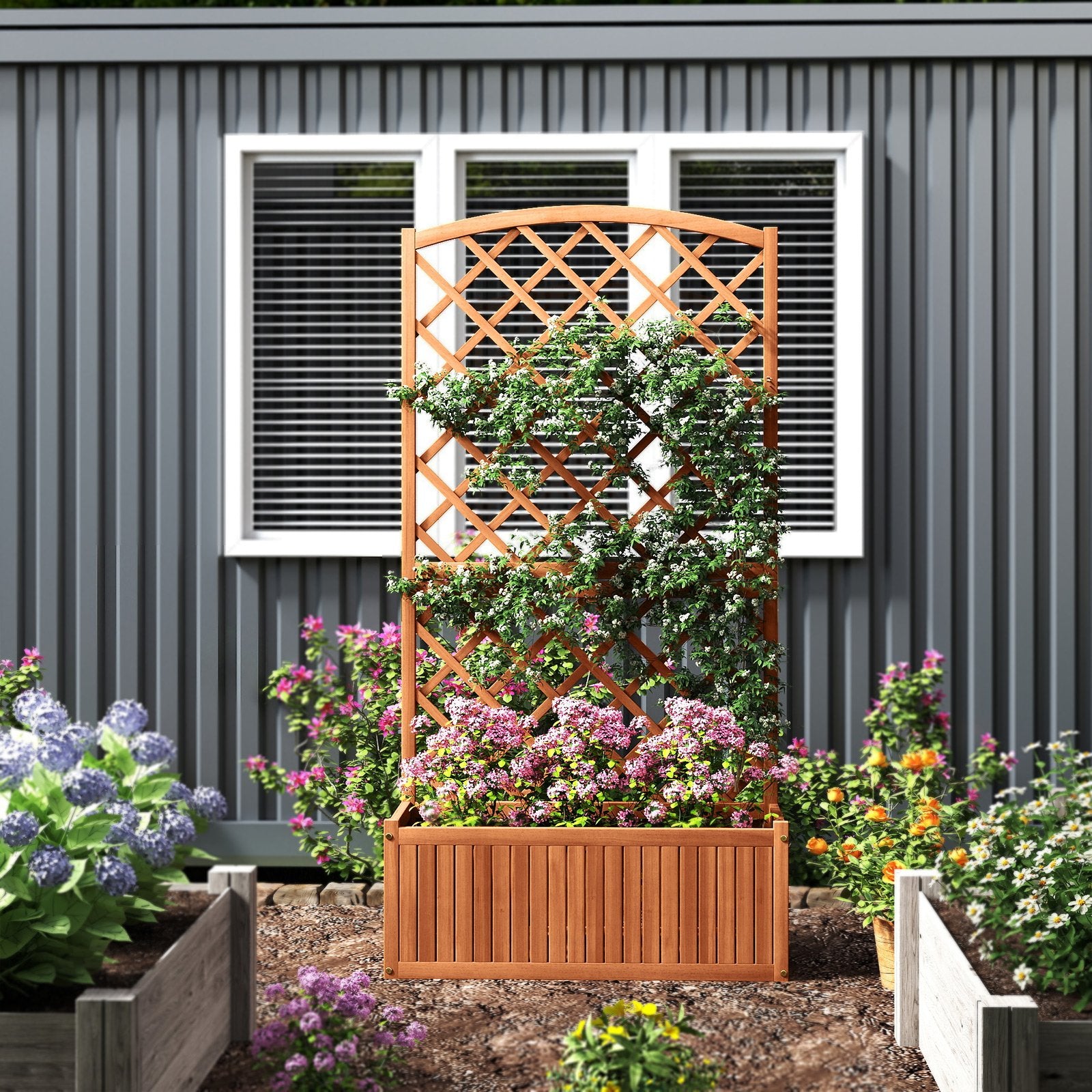 Wooden Raised Garden Bed with Trellis 63 Inch Tall Garden Planter Raised Garden Beds at Gallery Canada