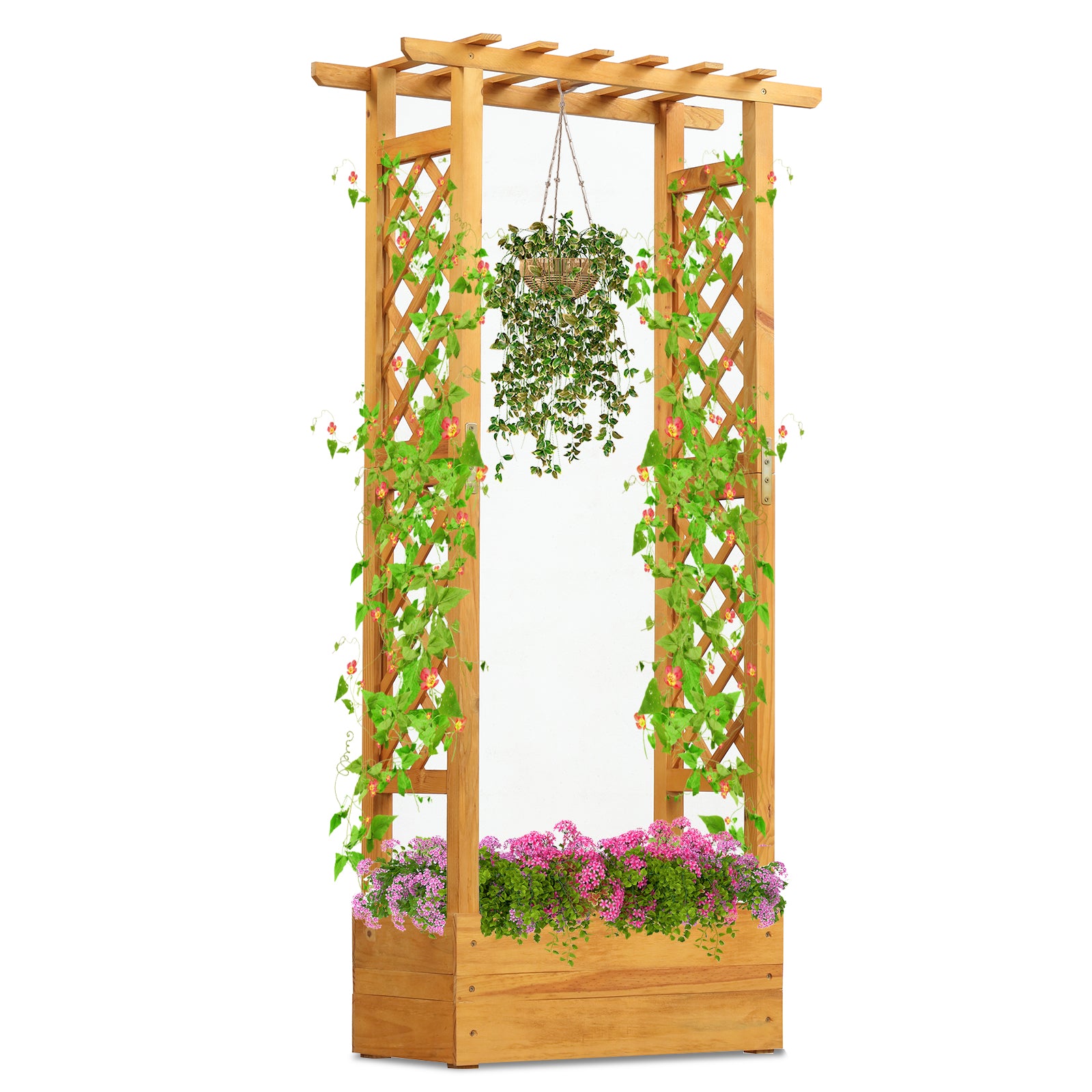 Wooden Raised Garden Bed with Lattice Trellis and Hanging Roof, Orange Raised Garden Beds at Gallery Canada