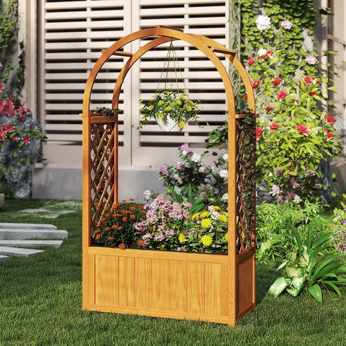 Wooden Raised Garden Bed with Lattice Trellis and Arched Roof, Orange